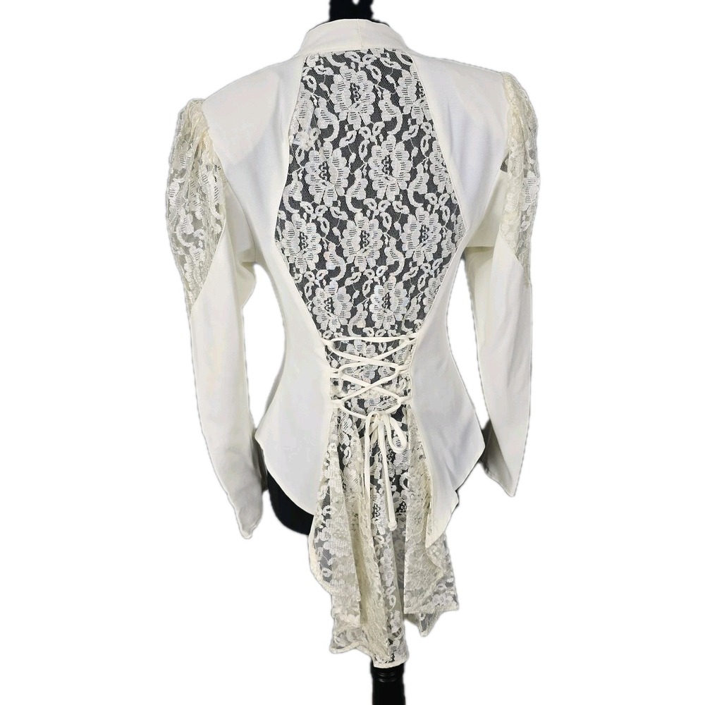Vintage Victorian Lace Peplum Blouse Womens XS/S Cream Boho Bridal Romantic - Picture 4 of 13